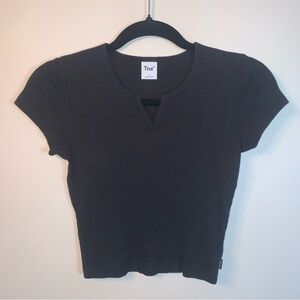 TNA Black Waffle Knit Short Sleeve Tee